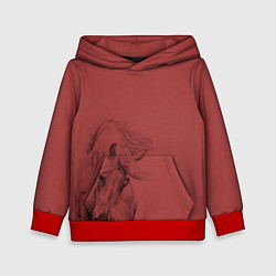 Толстовка-худи детская Конь на красном фоне, цвет: 3D-красный