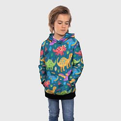 Толстовка-худи детская Арт с динозаврами, цвет: 3D-черный — фото 2