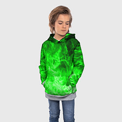 Толстовка-худи детская ОГОНЬ GREEN NEON, цвет: 3D-меланж — фото 2