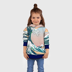 Толстовка-худи детская Большая волна в канагаве, цвет: 3D-синий — фото 2