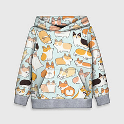 Толстовка-худи детская Милые корги, цвет: 3D-меланж