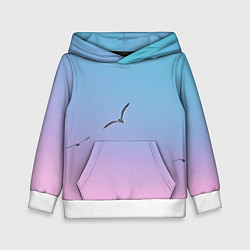 Толстовка-худи детская Чайки птицы полет градиент, цвет: 3D-белый