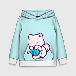 Толстовка-худи детская Белый котенок с клубком милый, цвет: 3D-белый