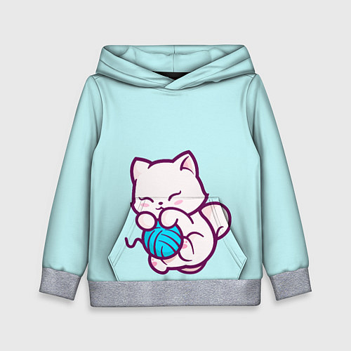 Детская толстовка Белый котенок с клубком милый / 3D-Меланж – фото 1