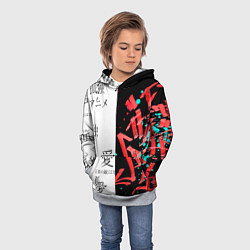 Толстовка-худи детская Японские надписи, цвет: 3D-меланж — фото 2