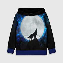 Толстовка-худи детская Волк воющий на луну, цвет: 3D-синий