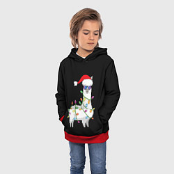 Толстовка-худи детская Рождественская Лама, цвет: 3D-красный — фото 2