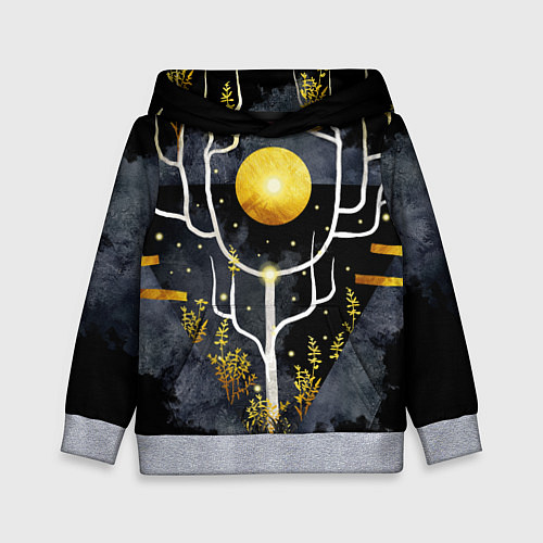 Детская толстовка Графит и золото: дерево жизни / 3D-Меланж – фото 1