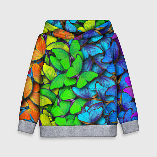 Детская толстовка Радужные бабочки / 3D-Меланж – фото 1
