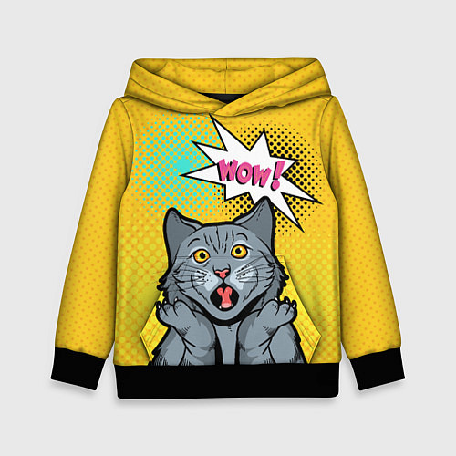 Детская толстовка Pop Art Cat Wow / 3D-Черный – фото 1