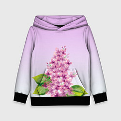 Толстовка-худи детская Акварельная сирень, цвет: 3D-черный