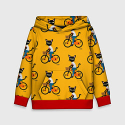 Толстовка-худи детская Котики на велосипедах, цвет: 3D-красный