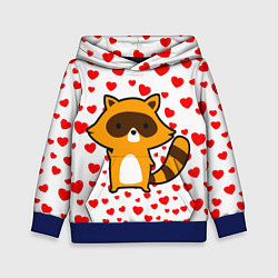Толстовка-худи детская Енот в сердечках, цвет: 3D-синий
