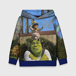 Толстовка-худи детская Шрек, Кот и Осёл, цвет: 3D-синий