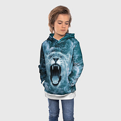 Толстовка-худи детская Львица в бушующих волнах, цвет: 3D-белый — фото 2