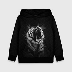 Толстовка-худи детская Тигр рычит Tiger realistic, цвет: 3D-черный