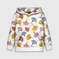 Толстовка-худи детская Абстрактные цветы одуванчики, цвет: 3D-белый
