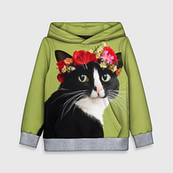 Детская толстовка Кот и цветы