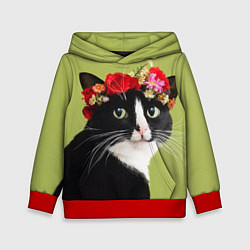 Детская толстовка Кот и цветы