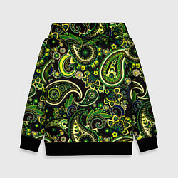 Толстовка-худи детская Ярко зеленые славянские узоры, цвет: 3D-черный