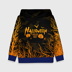 Толстовка-худи детская HALLOWEEN FOREST BATS ЛЕТУЧИЕ МЫШИ В ЛЕСУ ХЕЛЛОУИН, цвет: 3D-синий