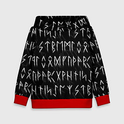 Толстовка-худи детская СЛАВЯНСКИЕ СКАНДИНАВСКИЕ РУНЫ РУНИЧЕСКИЙ АЛФАВИТ, цвет: 3D-красный