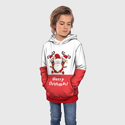 Толстовка-худи детская Санта с 2 Оленями, цвет: 3D-красный — фото 2