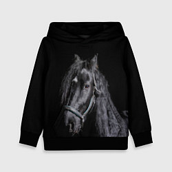 Толстовка-худи детская Лошадь на черном фоне, цвет: 3D-черный
