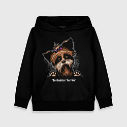 Толстовка-худи детская Собачка Йоркширский Терьер, цвет: 3D-черный