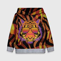 Толстовка-худи детская Крутой тигр в очках ретро, цвет: 3D-меланж