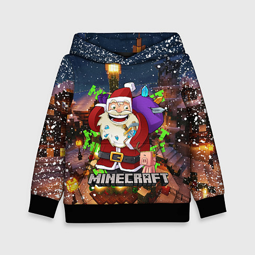 Детская толстовка НОВОГОДНЯЯ ЁЛКА В МАЙНКРАФТ SANTA CLAUS / 3D-Черный – фото 1