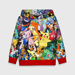 Толстовка-худи детская АНИМЕ, ПОКЕМОНЫ ВСЕ ПЕРСОНАЖИ POKEMON, цвет: 3D-красный