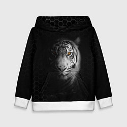 Толстовка-худи детская Тигр черно-белый соты, цвет: 3D-белый
