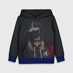 Толстовка-худи детская Девочка в маске, цвет: 3D-синий