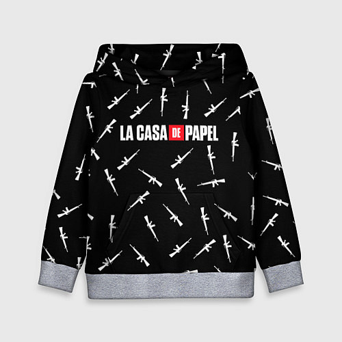 Детская толстовка БУМАЖНЫЙ ДОМ, ПАТТЕРН ИЗ ОРУЖИЯ / 3D-Меланж – фото 1