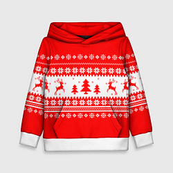 Толстовка-худи детская КРАСНО-БЕЛЫЙ СВИТЕР С ОЛЕНЯМИ, цвет: 3D-белый