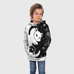 Толстовка-худи детская Новогодние два кота кувыркаются, цвет: 3D-белый — фото 2