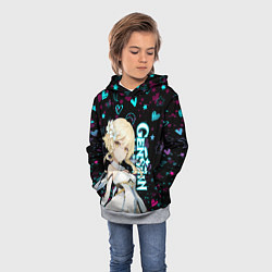 Толстовка-худи детская ГЕНШИН ИМПАКТ ЛЮМИН, НЕОНОВЫЕ СЕРДЕЧКИ, цвет: 3D-меланж — фото 2