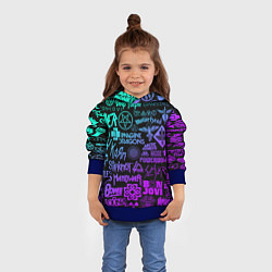 Толстовка-худи детская ЛОГОТИПЫ РОК ГРУПП НЕОН ROCK NEON, цвет: 3D-синий — фото 2