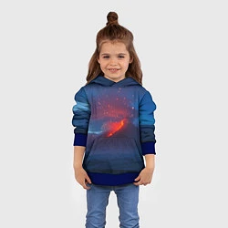 Толстовка-худи детская Извержение вулкана ночью, цвет: 3D-синий — фото 2