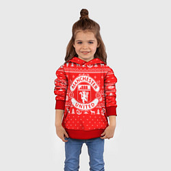 Толстовка-худи детская FC Manchester United: Новогодний узор, цвет: 3D-красный — фото 2