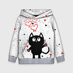 Толстовка-худи детская Влюблённый котик Cat Love, цвет: 3D-меланж