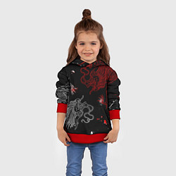 Толстовка-худи детская Китайский дракон Красно - Белый, цвет: 3D-красный — фото 2