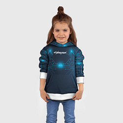 Толстовка-худи детская Cyberpunk Неоновая микросхема, цвет: 3D-белый — фото 2