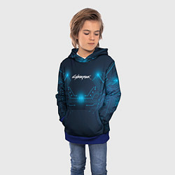 Толстовка-худи детская Cyberpunk Неоновая микросхема, цвет: 3D-синий — фото 2