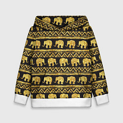 Толстовка-худи детская Золотые слоны, цвет: 3D-белый