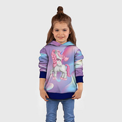 Толстовка-худи детская Розовый единорог на абстрактном фоне, цвет: 3D-синий — фото 2