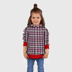 Толстовка-худи детская Шотландская клетка Tartan scottish роз-черно-бел, цвет: 3D-красный — фото 2