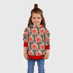 Толстовка-худи детская Нежные розы паттерн, цвет: 3D-красный — фото 2