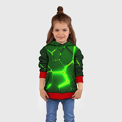 Толстовка-худи детская 3D ПЛИТЫ НЕОН NEON GREEN HEXAGON РАЗЛОМ, цвет: 3D-красный — фото 2